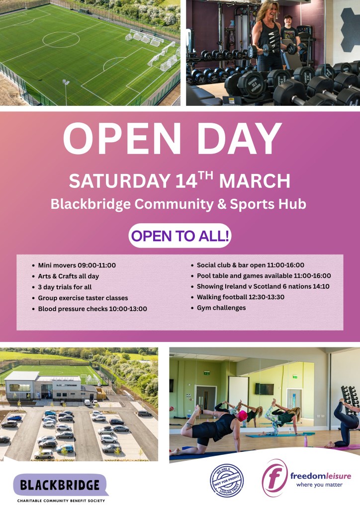 Poster for the Blackbridge Community and Sports Hub Open Day