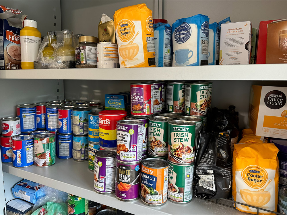 Food on the shelves at Poets Pantry